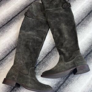 Frye Shirley Riding Fatigue Oiled Olive Suede Leather OTK Boots